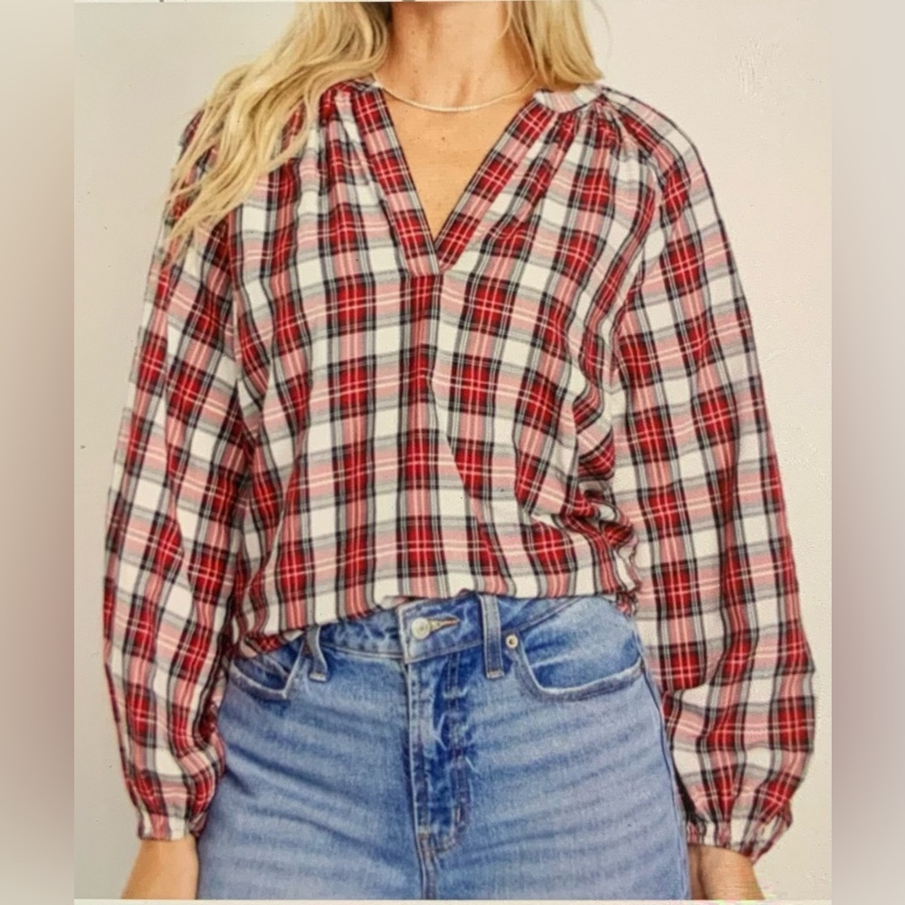 Old Navy Women's Split-Neck Seersucker Tunic Blouse Red